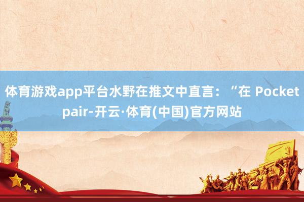 体育游戏app平台水野在推文中直言：“在 Pocketpair-开云·体育(中国)官方网站